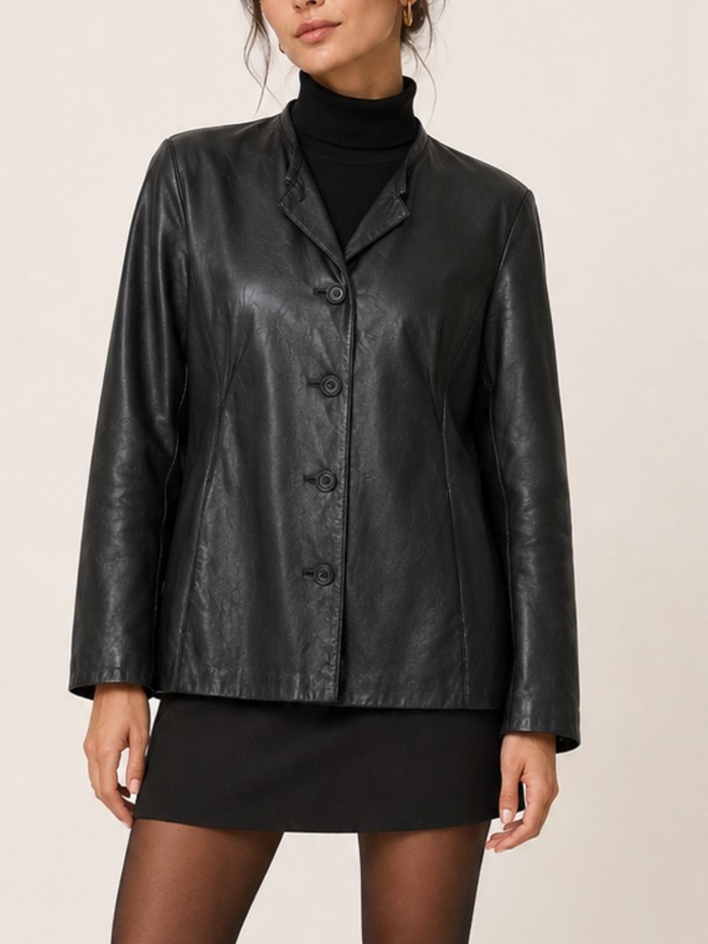 Vintage Y2K GUESS Black Genuine Leather Blazer Jacket Women’s S/M